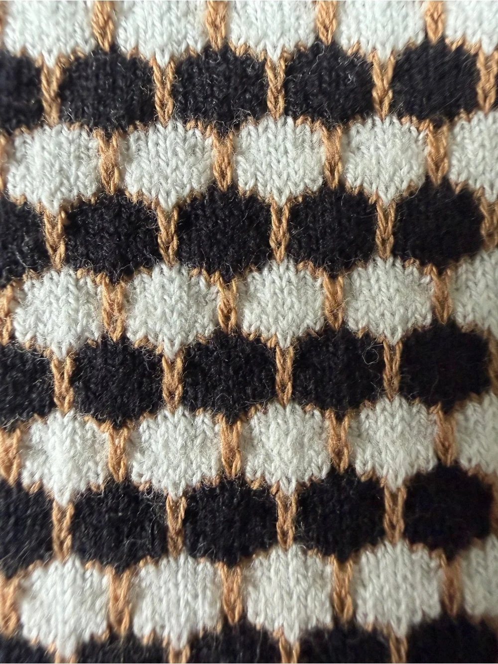 Ann Taylor Factory- Classic Black, White & Tan Patterned 3/4 Sleeve Sweater